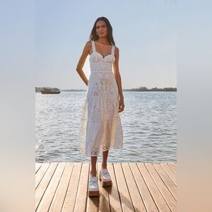 Farm Rio White Richelieu Sleeveless Midi Dress